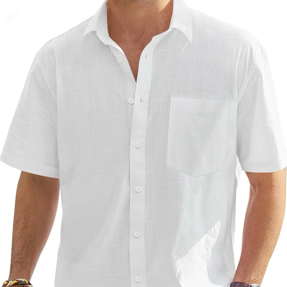 NEW Men’s linen White Short Sleeve Shirt